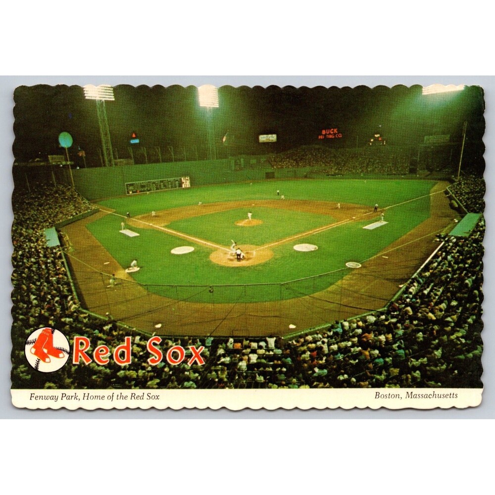 Vintage Fenway Park Postcard Boston Red Sox Night Game Klein Card 4x6 Deckle